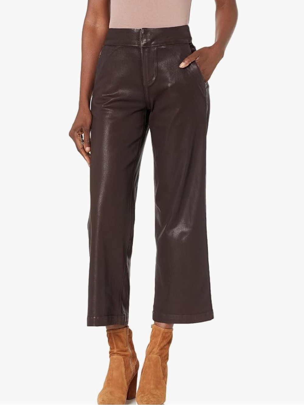 PAIGE NELLIE Chicory Coffee Luxe‎ Coating Cropped Pants Brown Size 28